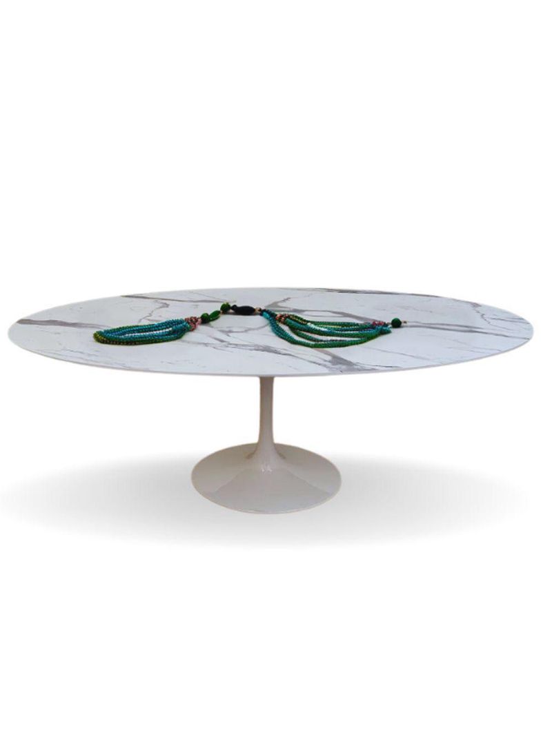 Mesa De Jantar Tulipa Saarinen Oval 180x100cm Testurizado Marmore