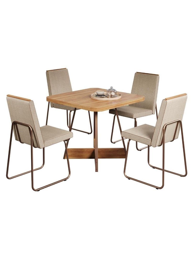 Conjunto Sala De Jantar 4 Cadeiras Belluno Carraro Nogal E Rosê
