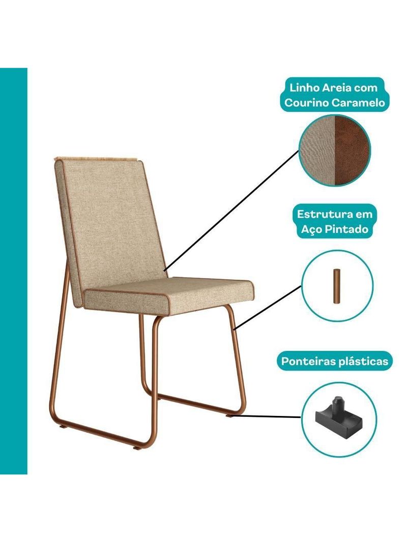 Conjunto Sala De Jantar 4 Cadeiras Belluno Carraro Nogal E Rosê