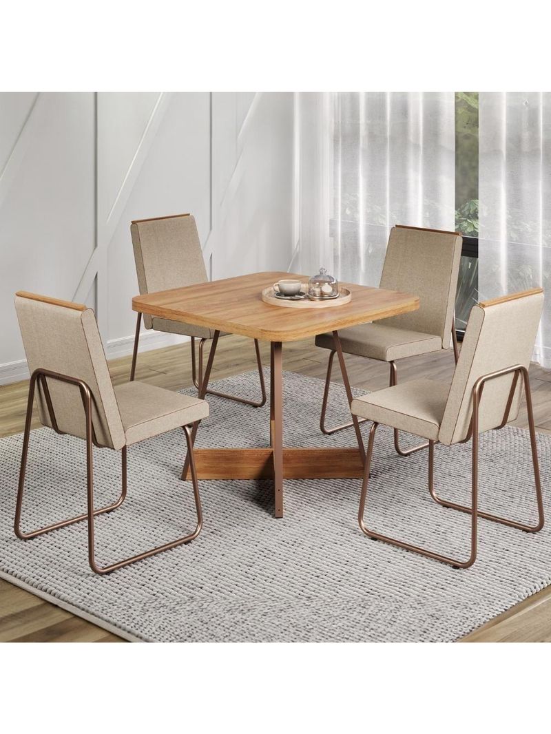 Conjunto Sala De Jantar 4 Cadeiras Belluno Carraro Nogal E Rosê