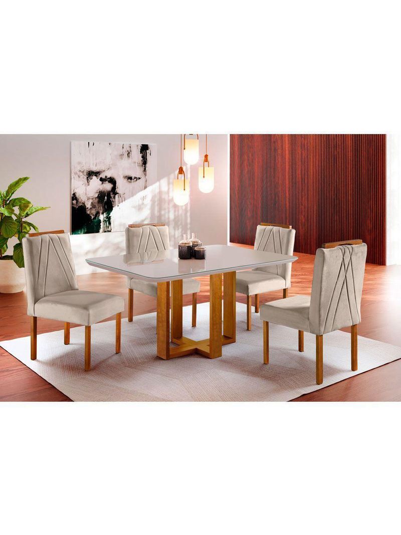 Kit Jantar 4 Lug Mesa E Cadeiras Mel/Off White/ Bege Areia