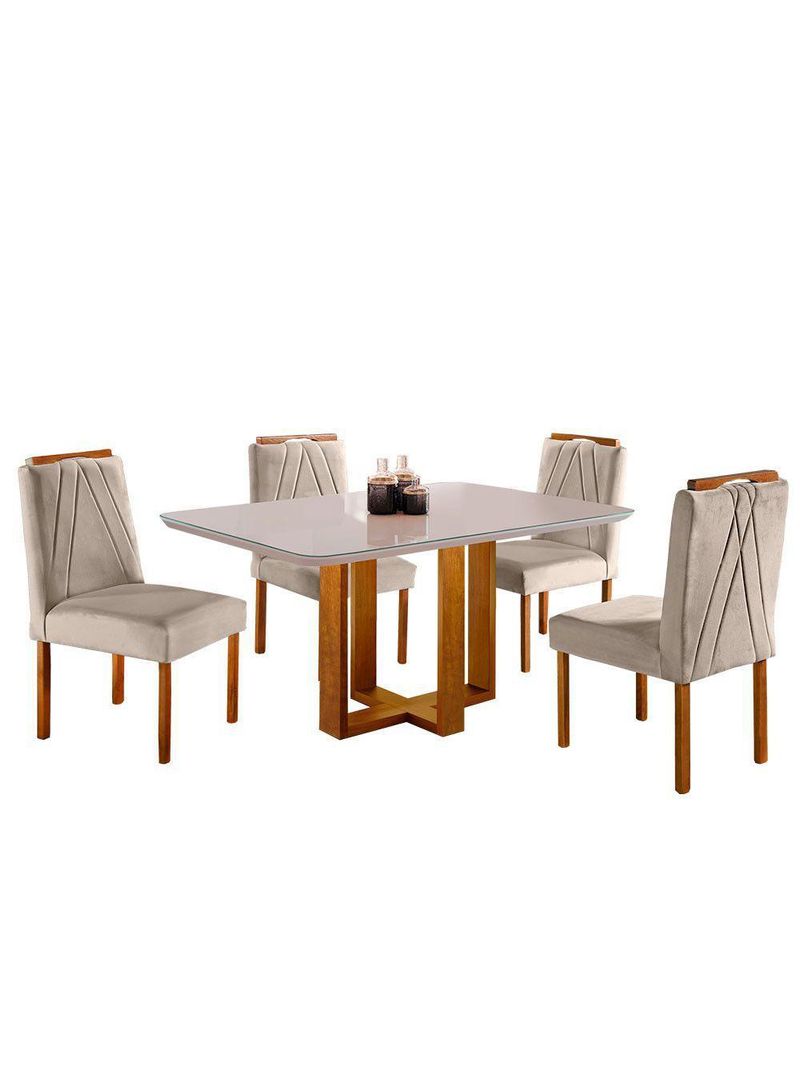 Kit Jantar 4 Lug Mesa E Cadeiras Mel/Off White/ Bege Areia