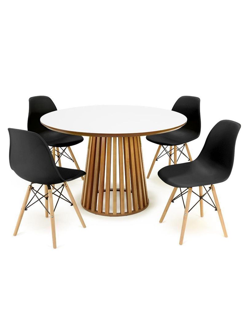 Conjunto Mesa De Jantar Redonda 4 Cadeiras Eames Eiffel