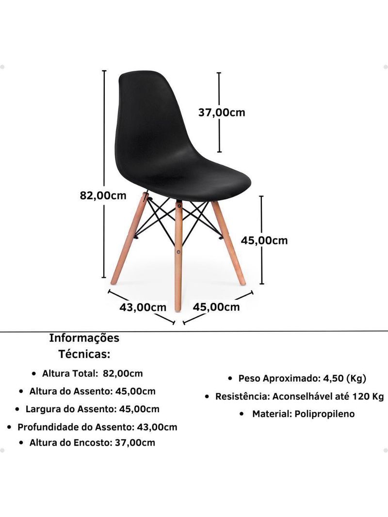 Conjunto Mesa De Jantar Redonda 4 Cadeiras Eames Eiffel