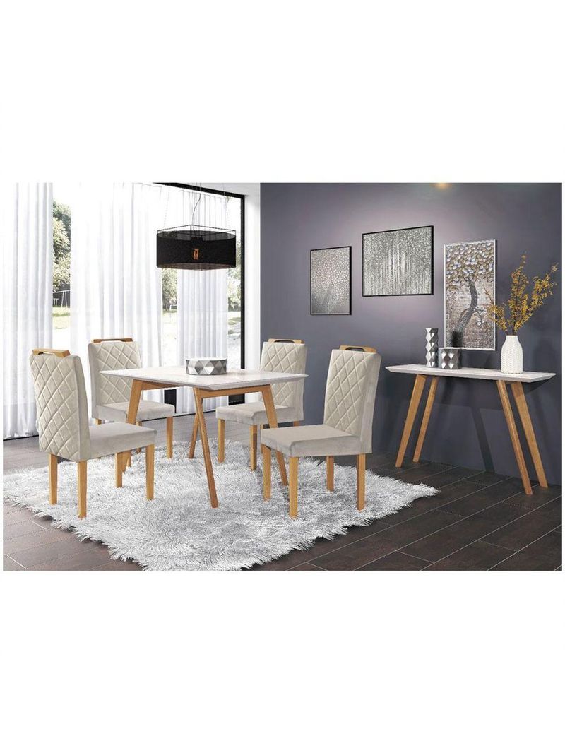 Conjunto Sala De Jantar Mônaco 4 Cadeiras Off White