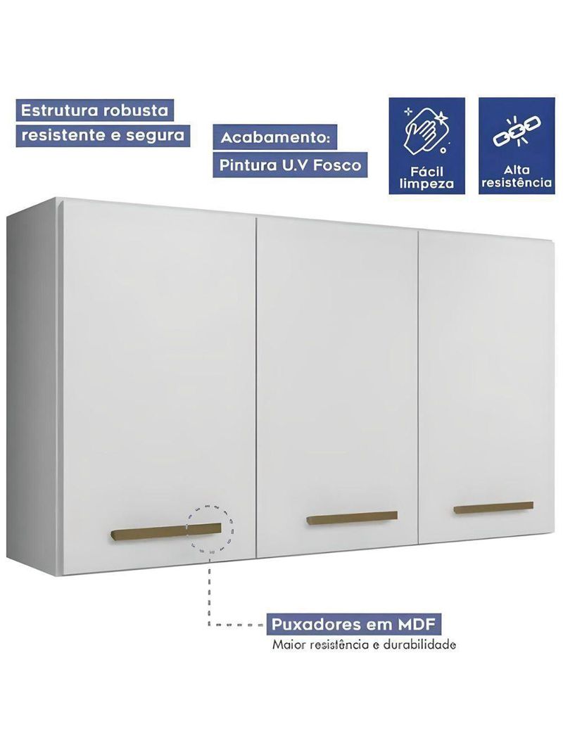 Armário Aéreo 3 Portas étios Kaiki Móveis Branco