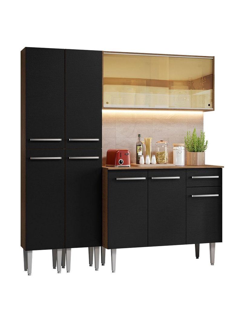 Armário De Cozinha Compacta 169cm Rustic/preto Emilly Madesa 09 Rustic/preto Rustic/preto