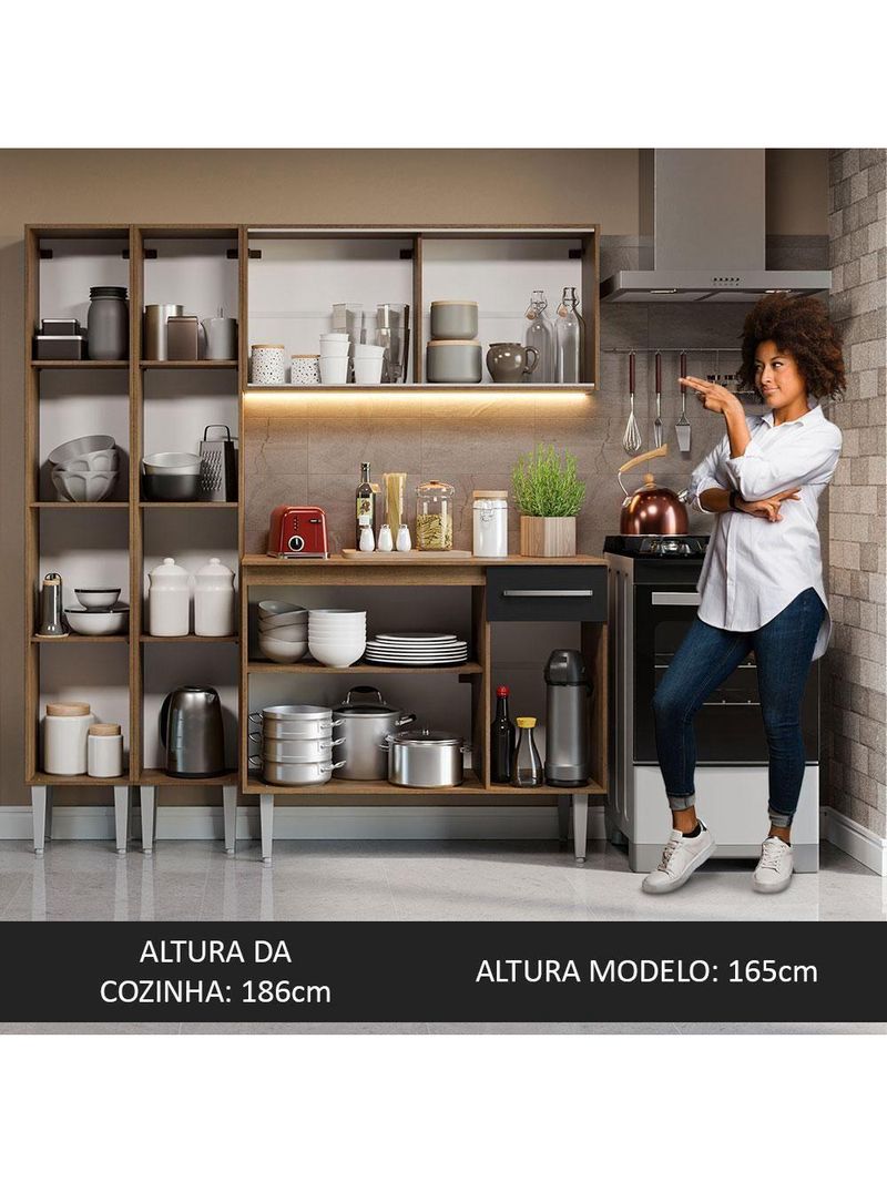 Armário De Cozinha Compacta 169cm Rustic/preto Emilly Madesa 09 Rustic/preto Rustic/preto