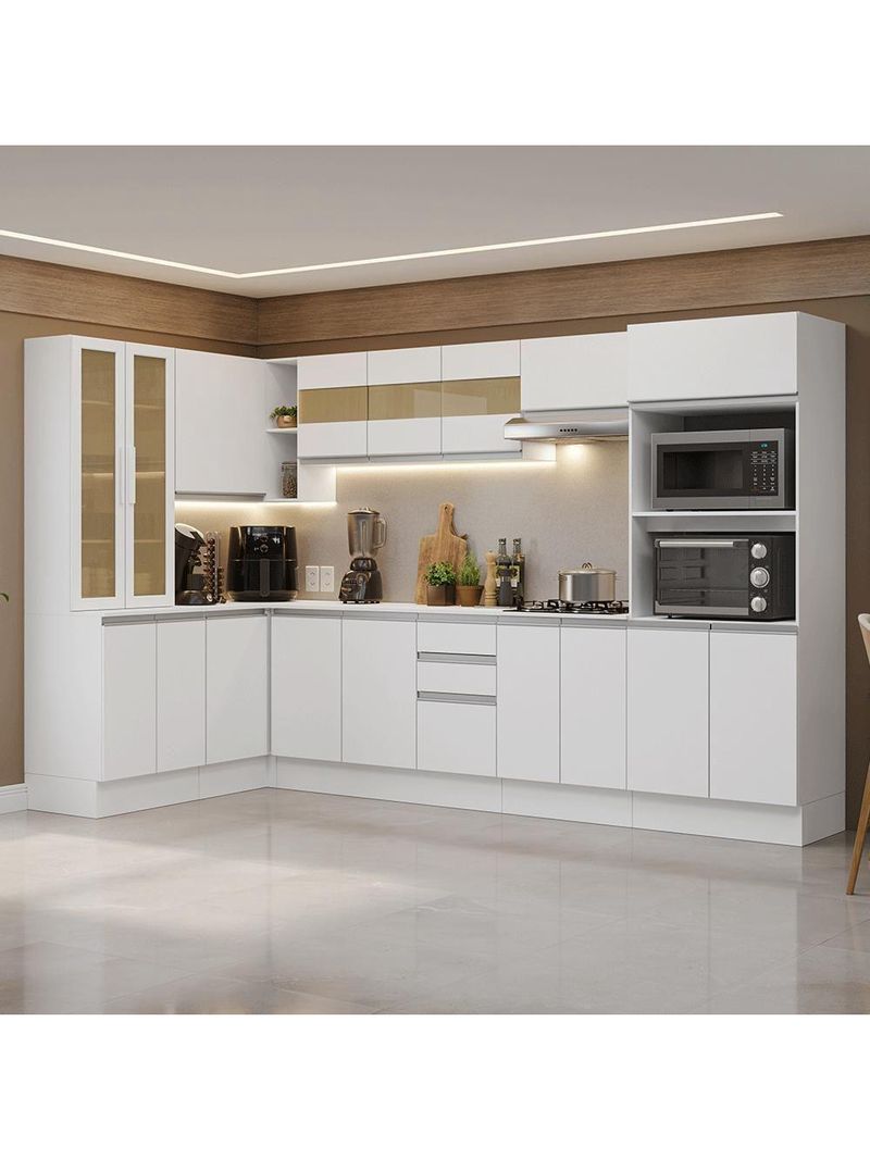 Armário De Cozinha Completa De Canto 100% Mdf 447 Cm Smart Madesa 02 Branco