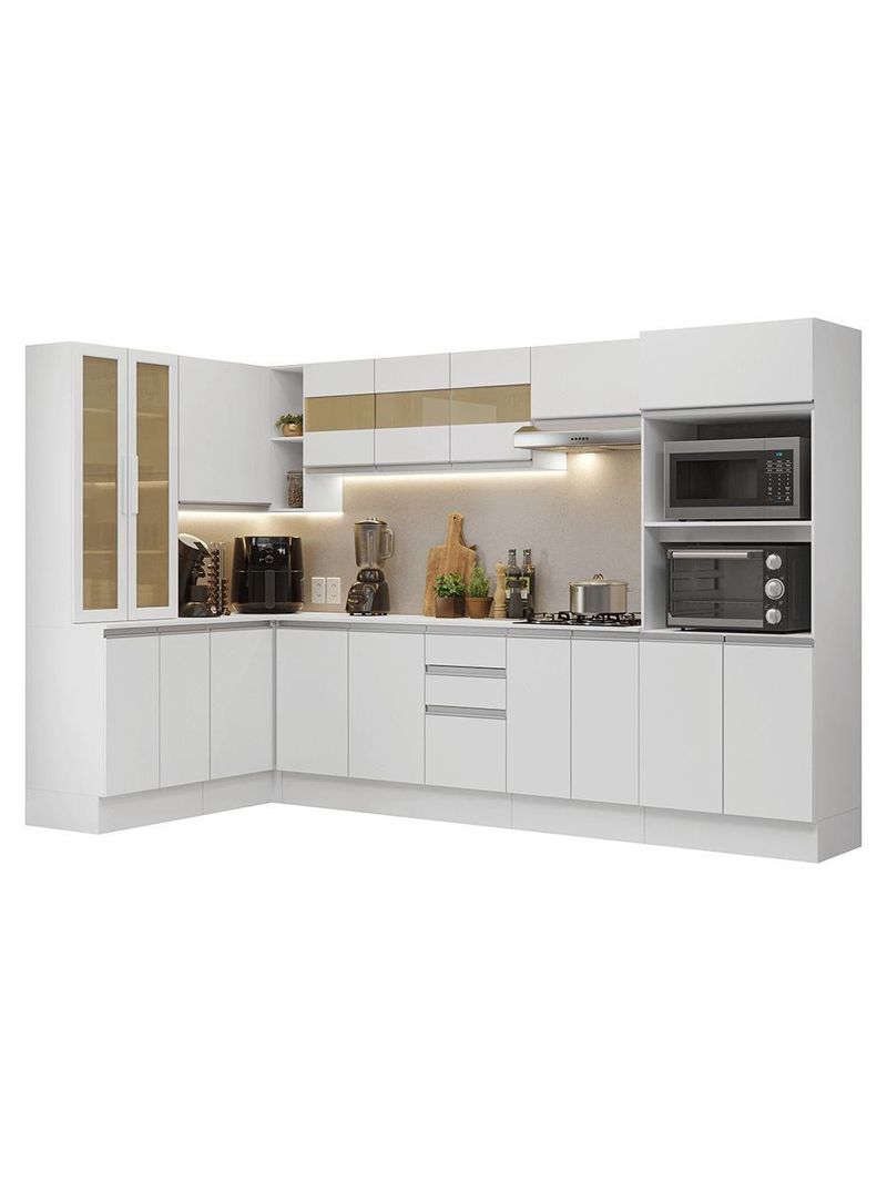 Armário De Cozinha Completa De Canto 100% Mdf 447 Cm Smart Madesa 02 Branco