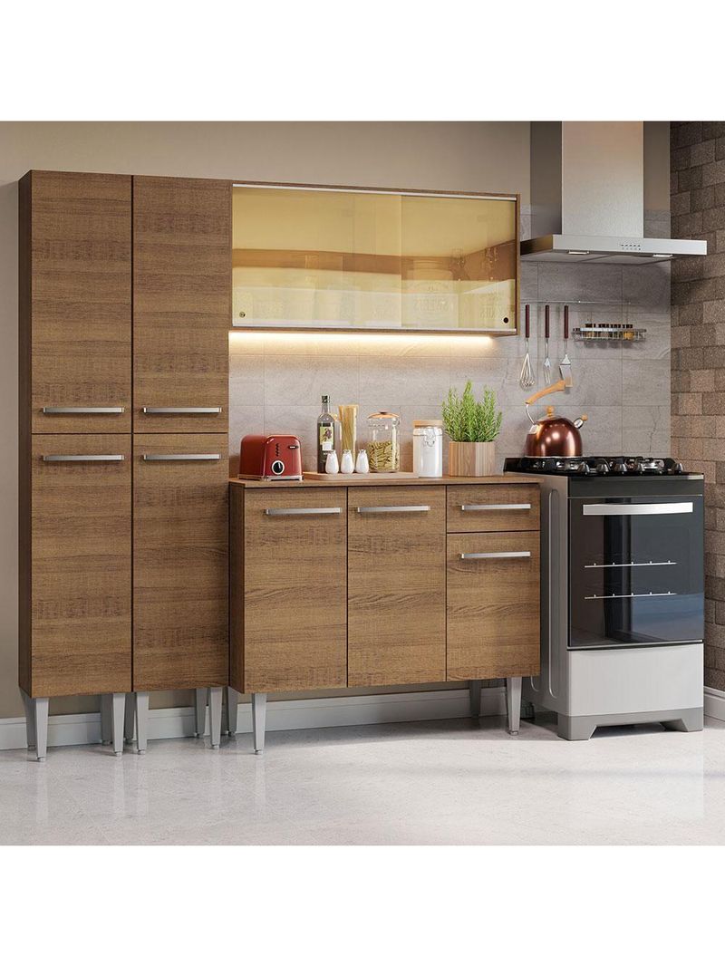 Armário De Cozinha Compacta 169cm Rustic Emilly Madesa 09 Rustic Rustic