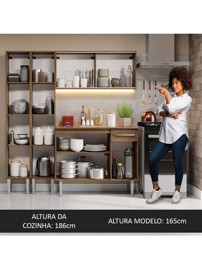 Armário De Cozinha Compacta 169cm Rustic Emilly Madesa 09 Rustic Rustic
