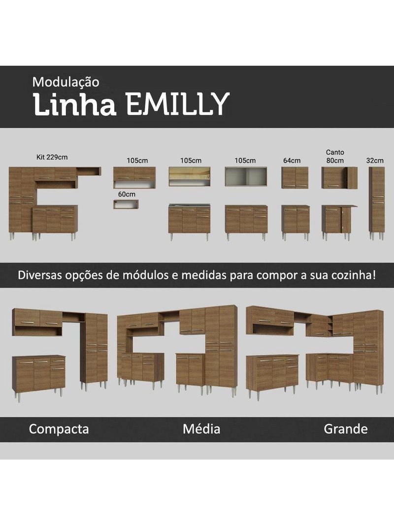 Armário De Cozinha Compacta 169cm Rustic Emilly Madesa 09 Rustic Rustic