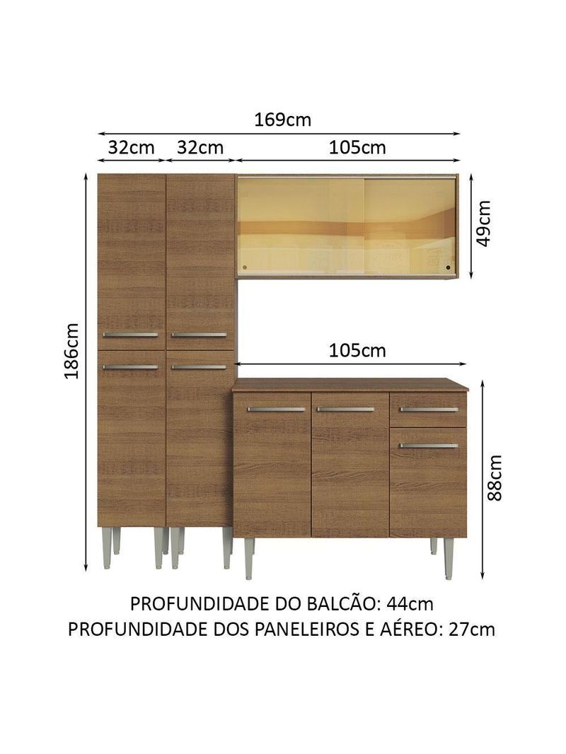 Armário De Cozinha Compacta 169cm Rustic Emilly Madesa 09 Rustic Rustic