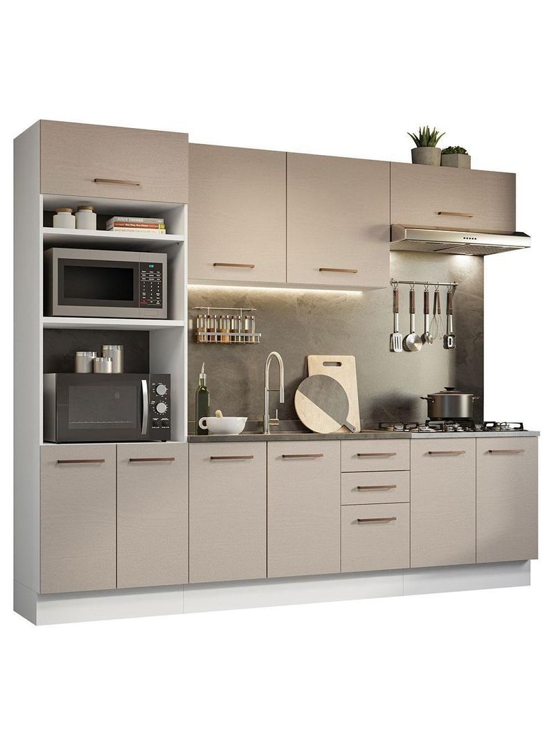 Armário De Cozinha Completa 270cm Branco/crema Agata Madesa 01 Branco/crema Branco/crema