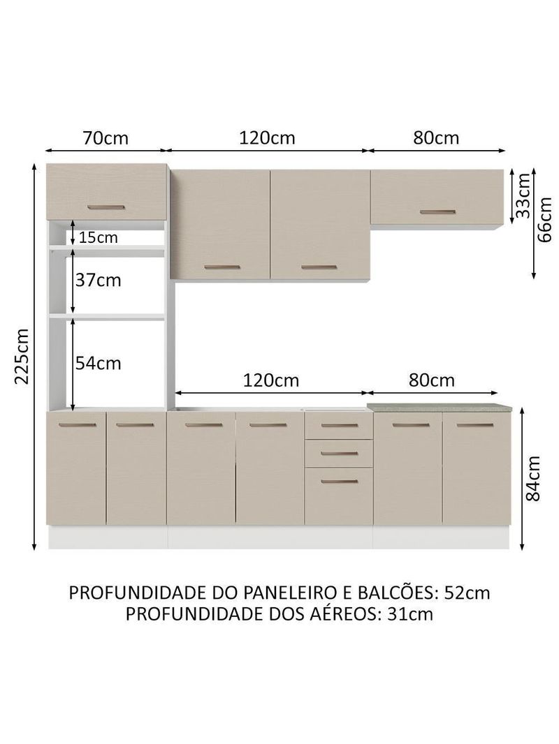 Armário De Cozinha Completa 270cm Branco/crema Agata Madesa 01 Branco/crema Branco/crema