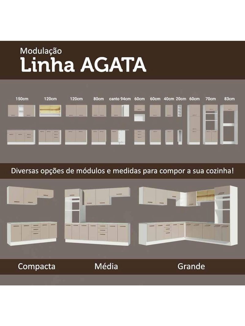 Armário De Cozinha Completa 270cm Branco/crema Agata Madesa 01 Branco/crema Branco/crema