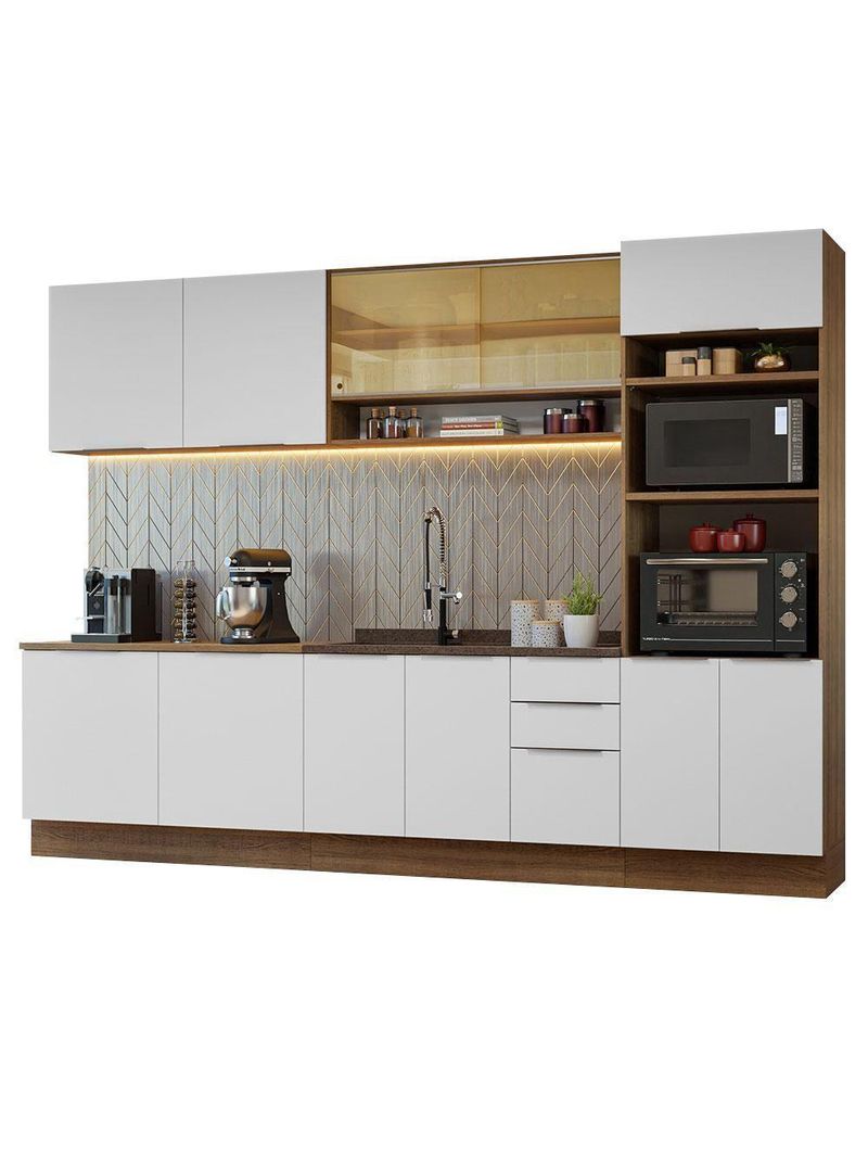 Armário De Cozinha Completa 310cm Stella Madesa 02 Rustic/branco