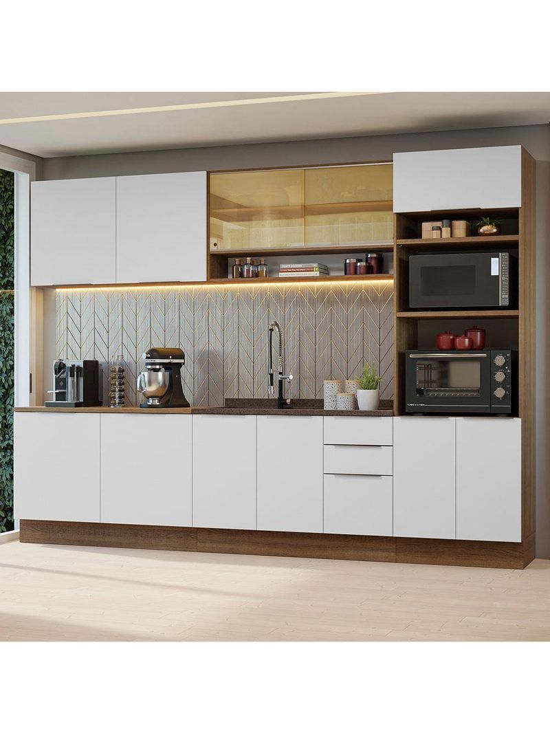 Armário De Cozinha Completa 310cm Stella Madesa 02 Rustic/branco