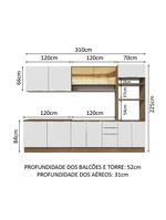 Armário De Cozinha Completa 310cm Stella Madesa 02 Rustic/branco