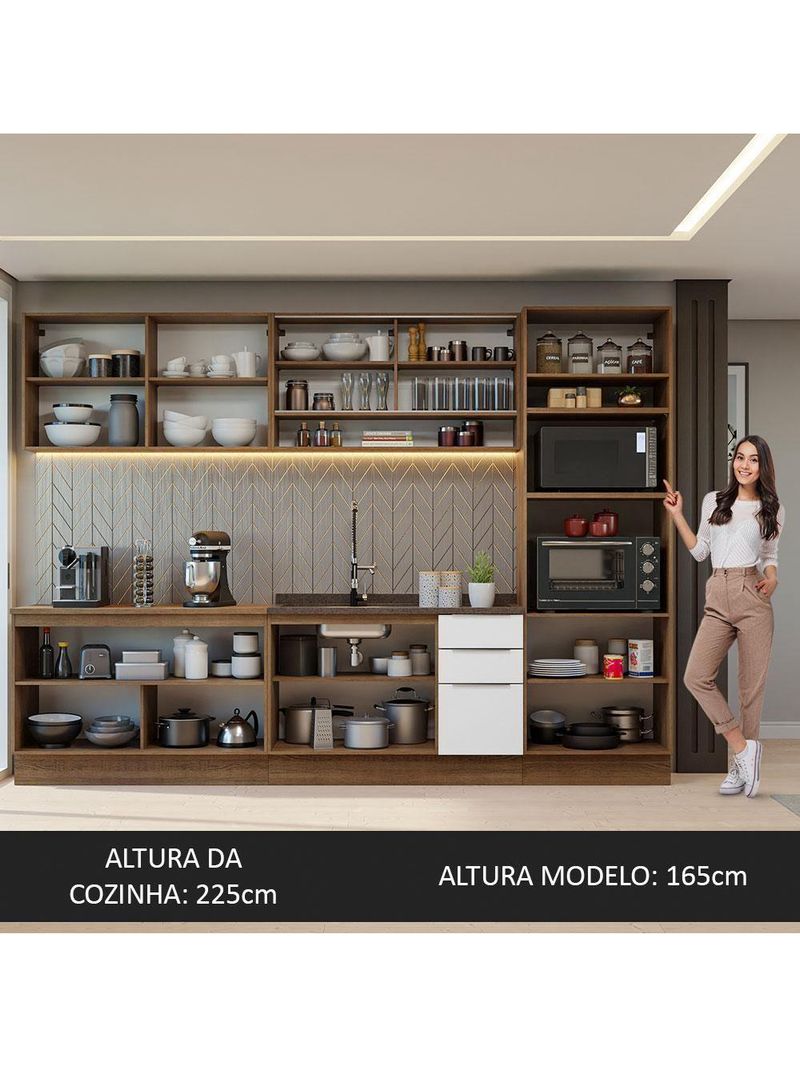 Armário De Cozinha Completa 310cm Stella Madesa 02 Rustic/branco