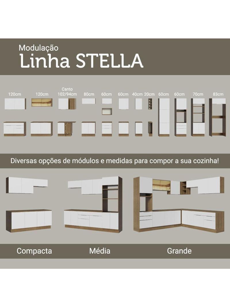 Armário De Cozinha Completa 310cm Stella Madesa 02 Rustic/branco