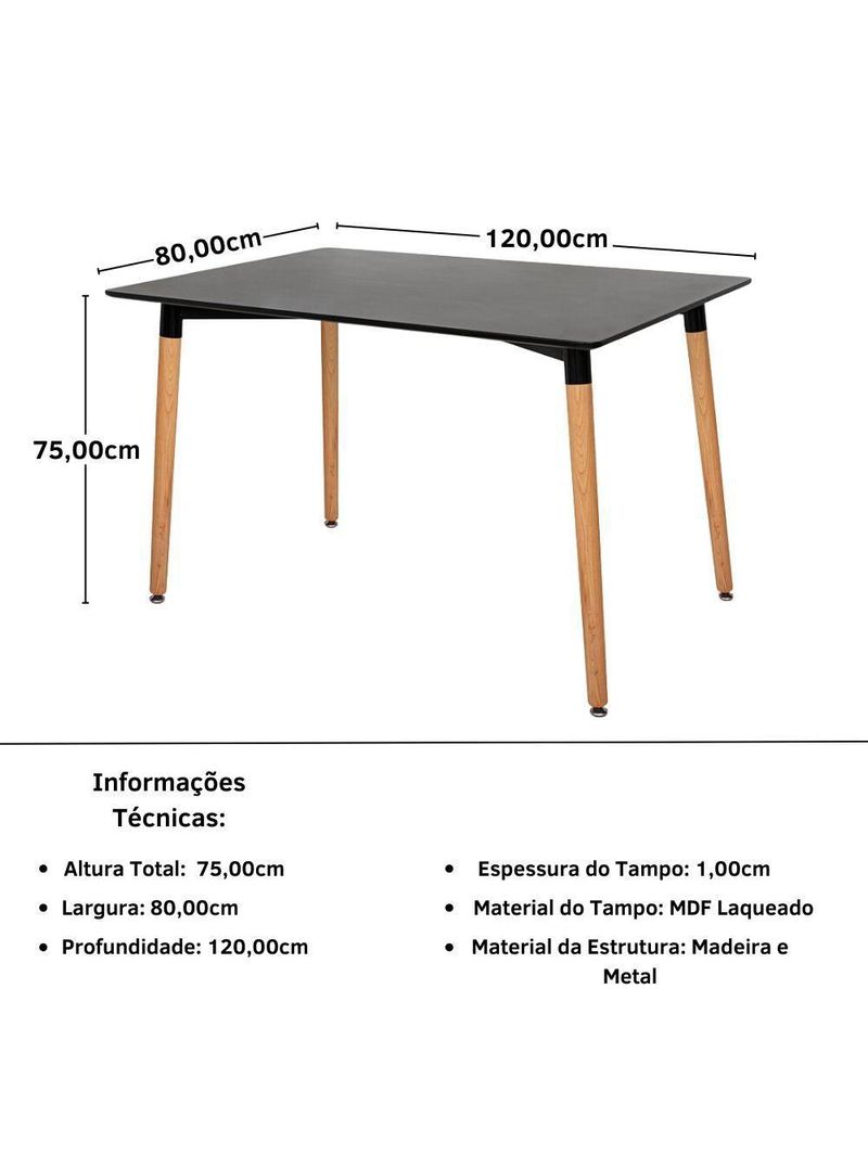 Conjunto Mesa De Jantar Retangular Eiffel 4Cadeiras Allegra