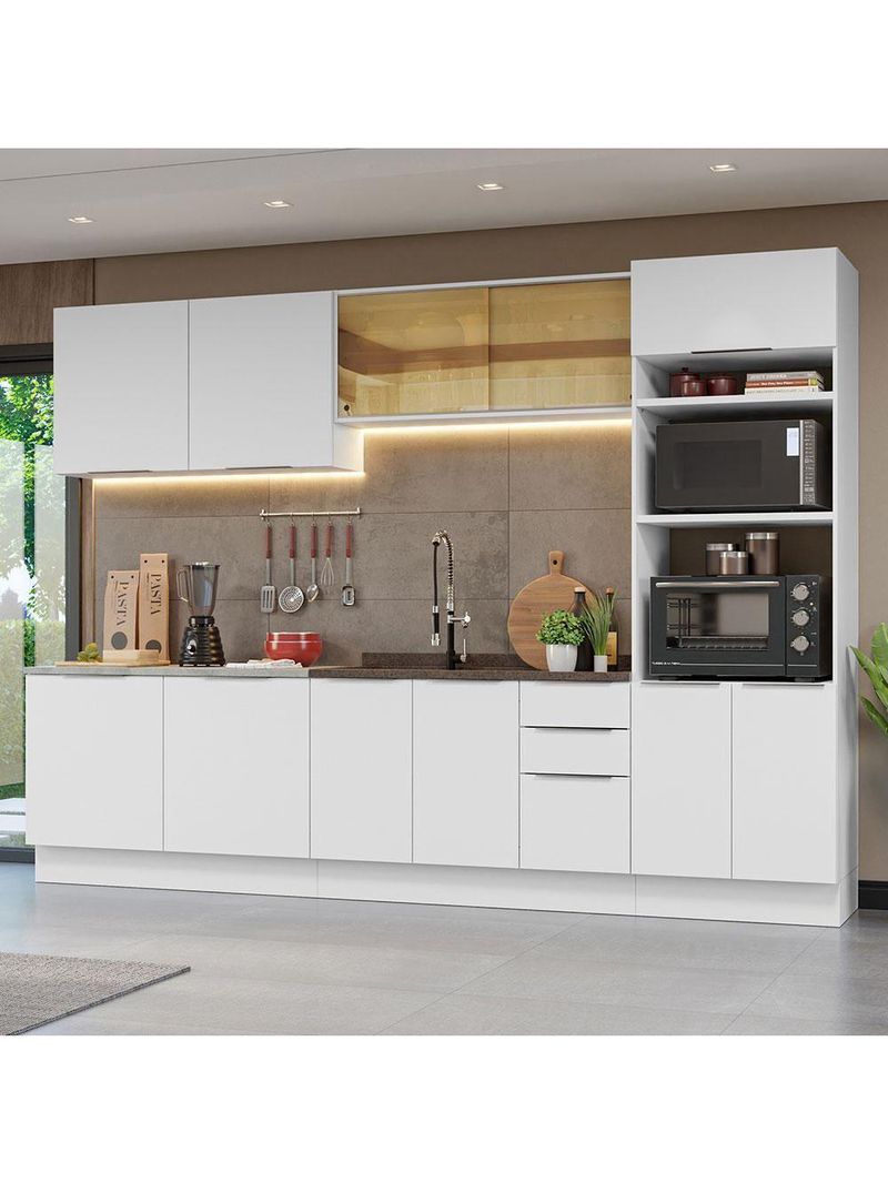 Armário De Cozinha Completa 310cm Stella Madesa 03 Branco