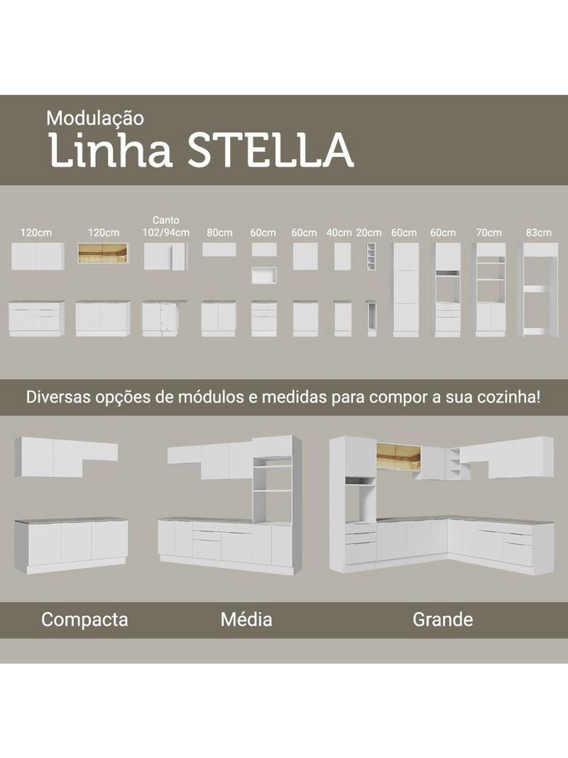 Armário De Cozinha Completa 310cm Stella Madesa 03 Branco