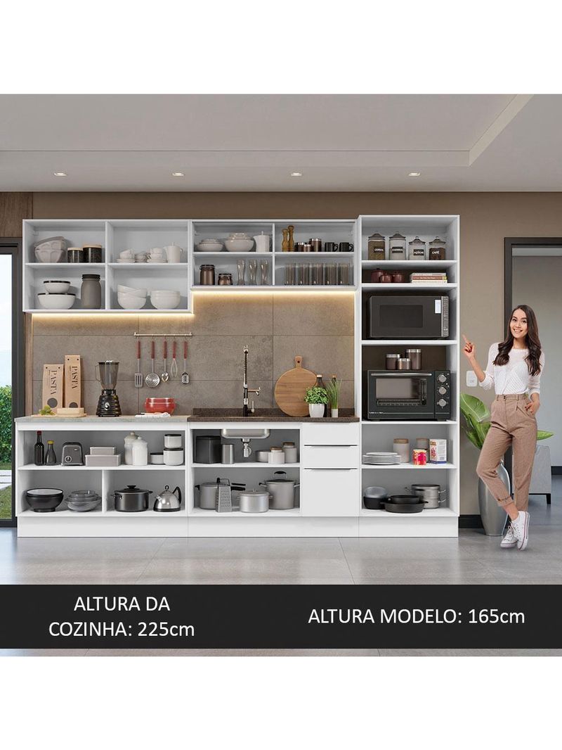 Armário De Cozinha Completa 310cm Stella Madesa 03 Branco