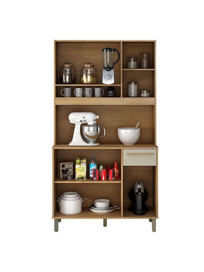 Armário De Cozinha Ametista revestido na cor Cinamomo Off White - Valdemóveis