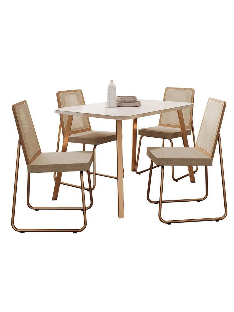 Conjunto Sala De Jantar 4 Cadeiras Dácia Carraro Gelo E Rosê