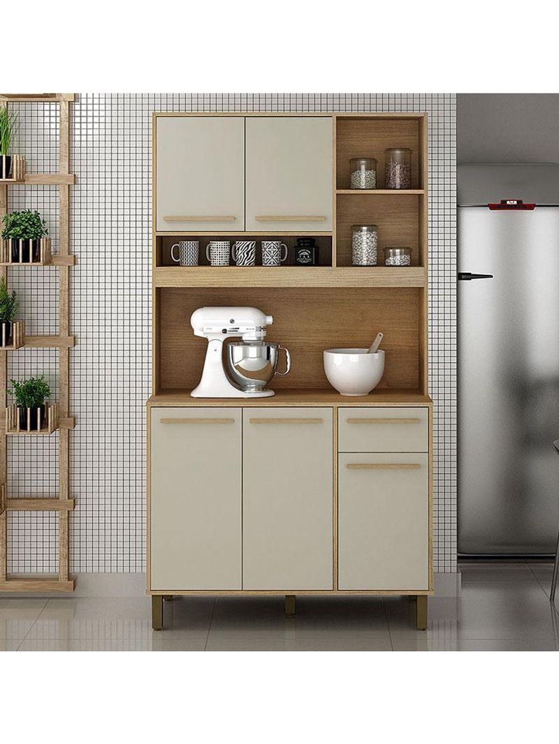 Armário De Cozinha Ametista revestido na cor Cinamomo Off White - Valdemóveis