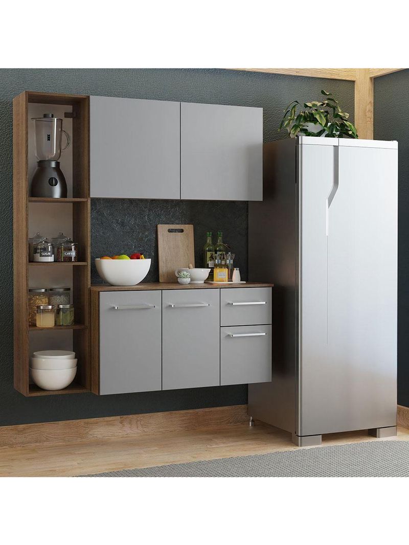 Armário De Cozinha Compacta 120cm Rustic/cinza Easy Madesa Rustic/cinza Rustic/cinza
