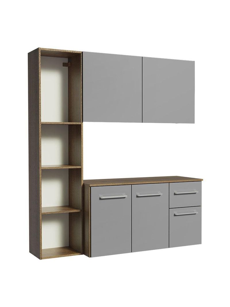Armário De Cozinha Compacta 120cm Rustic/cinza Easy Madesa Rustic/cinza Rustic/cinza