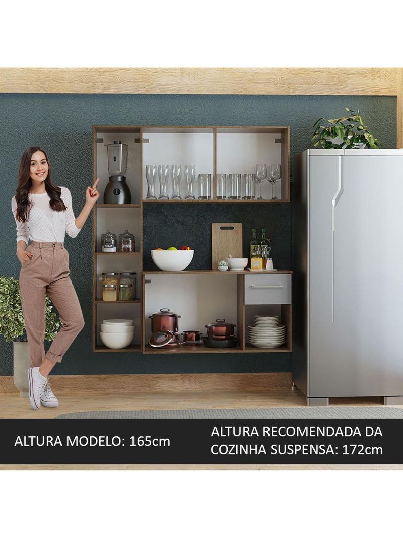 Armário De Cozinha Compacta 120cm Rustic/cinza Easy Madesa Rustic/cinza Rustic/cinza