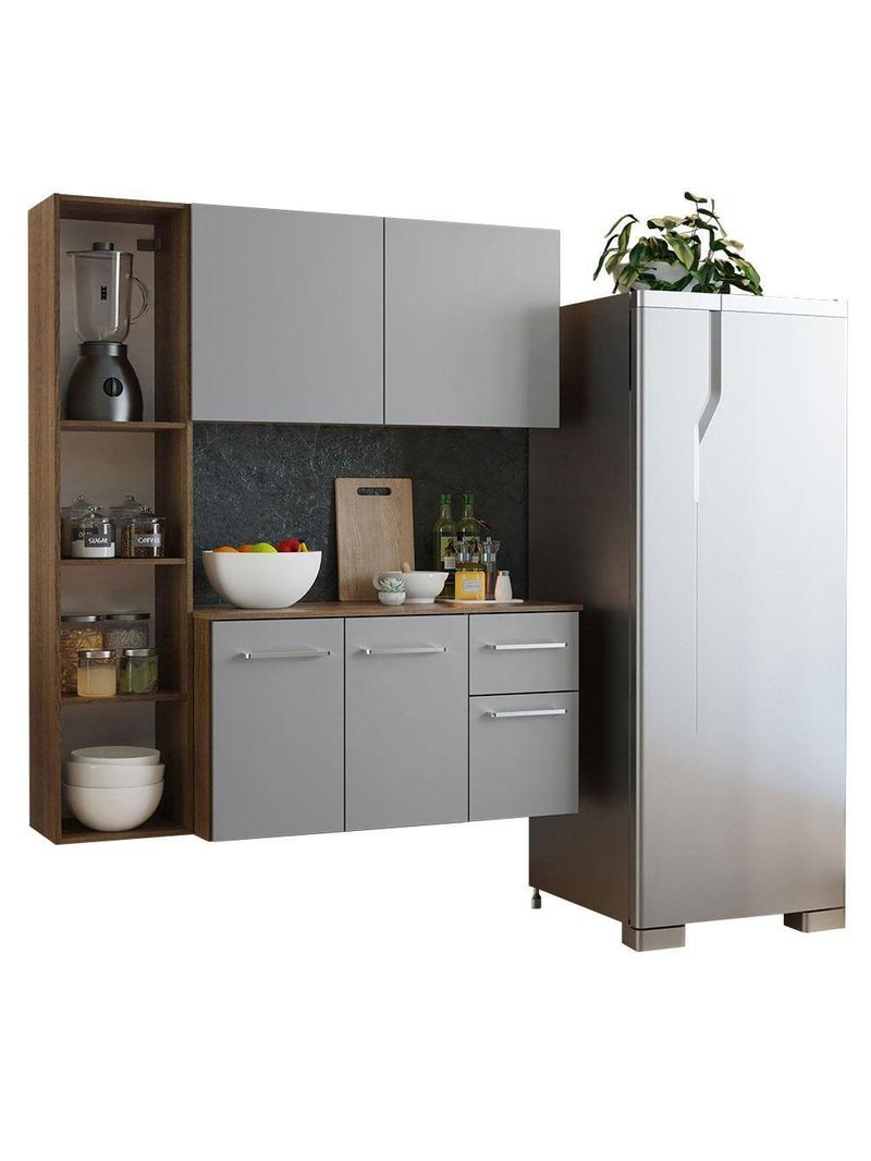 Armário De Cozinha Compacta 120cm Rustic/cinza Easy Madesa Rustic/cinza Rustic/cinza