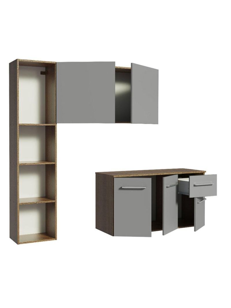 Armário De Cozinha Compacta 120cm Rustic/cinza Easy Madesa Rustic/cinza Rustic/cinza