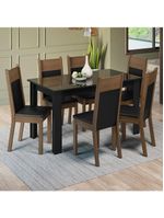 Conjunto Sala De Jantar Mesa Tampo De Vidro 6 Cadeiras Zoe Madesa Preto/rustic