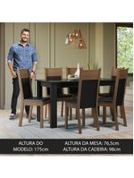 Conjunto Sala De Jantar Mesa Tampo De Vidro 6 Cadeiras Zoe Madesa Preto/rustic