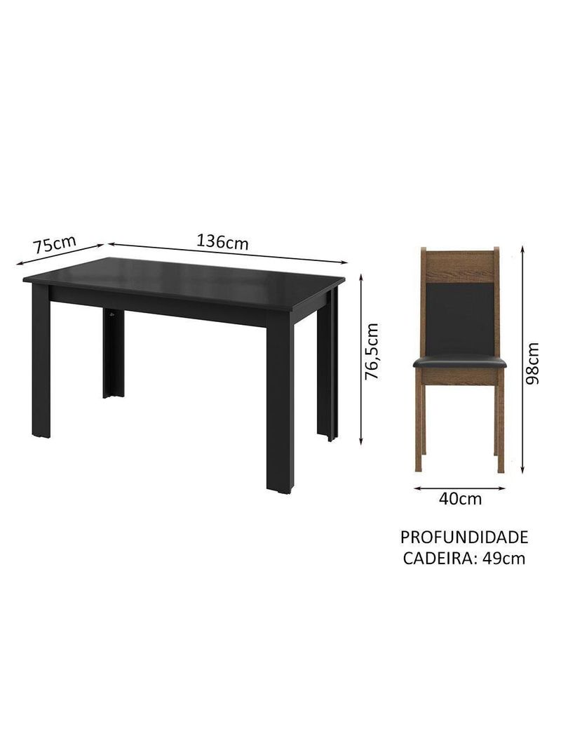 Conjunto Sala De Jantar Mesa Tampo De Vidro 6 Cadeiras Zoe Madesa Preto/rustic