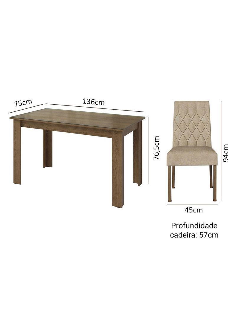 Conjunto Sala De Jantar Mesa Tampo De Vidro 6 Cadeiras Odara Madesa Rustic/imperial