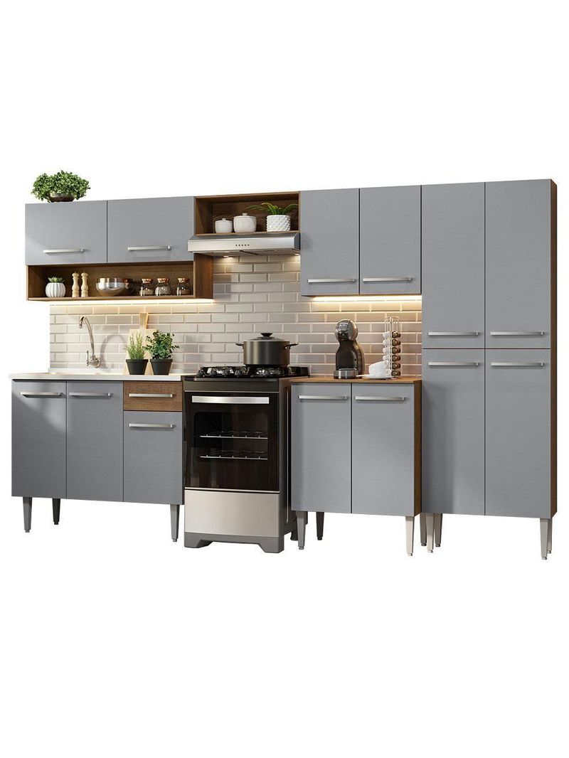 Armário De Cozinha Completa 293cm Com Pia Rustic/cinza Emilly Madesa 09 Rustic/cinza Rustic/cinza