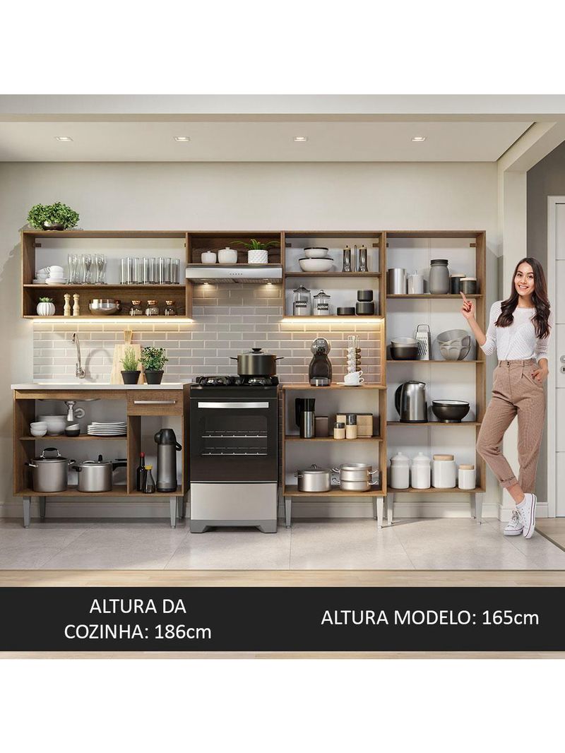 Armário De Cozinha Completa 293cm Com Pia Rustic/cinza Emilly Madesa 09 Rustic/cinza Rustic/cinza