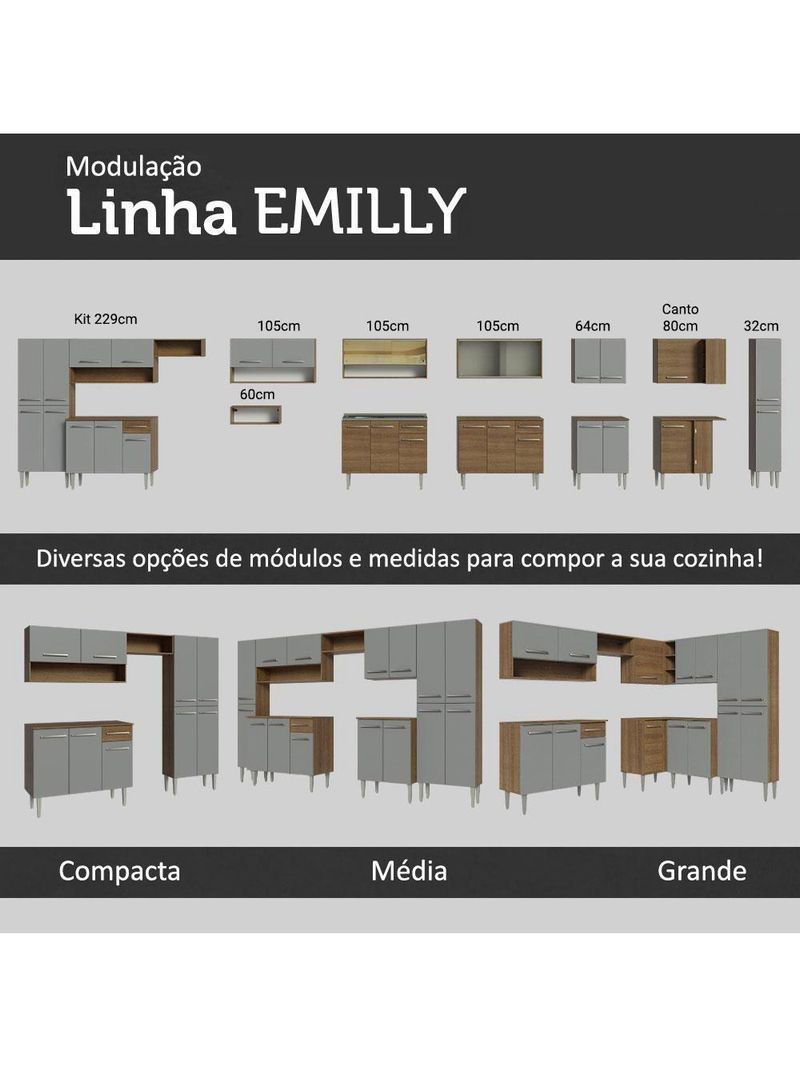 Armário De Cozinha Completa 293cm Com Pia Rustic/cinza Emilly Madesa 09 Rustic/cinza Rustic/cinza