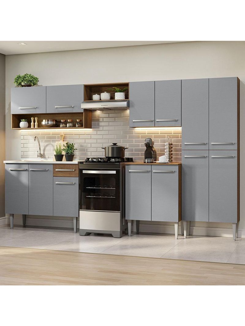 Armário De Cozinha Completa 293cm Com Pia Rustic/cinza Emilly Madesa 09 Rustic/cinza Rustic/cinza
