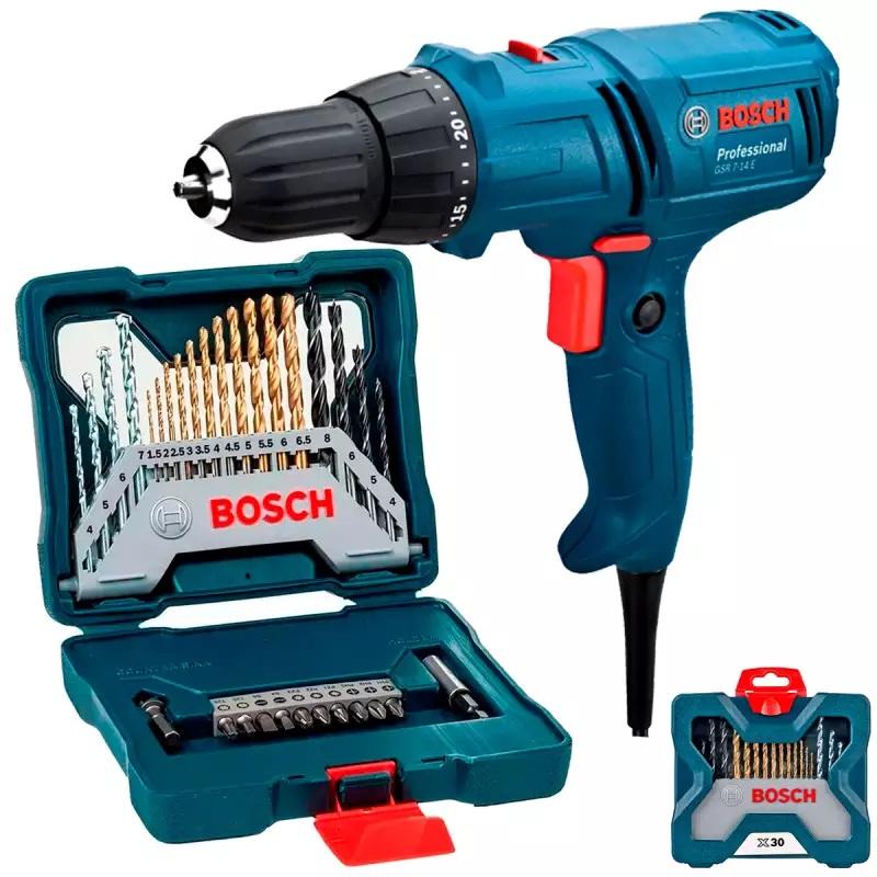 Parafusadeira e Furadeira Elétrica 400W 3/8 POL GSR 7-14E + Estojo 34 Peças X-Line Titânio BOSCH