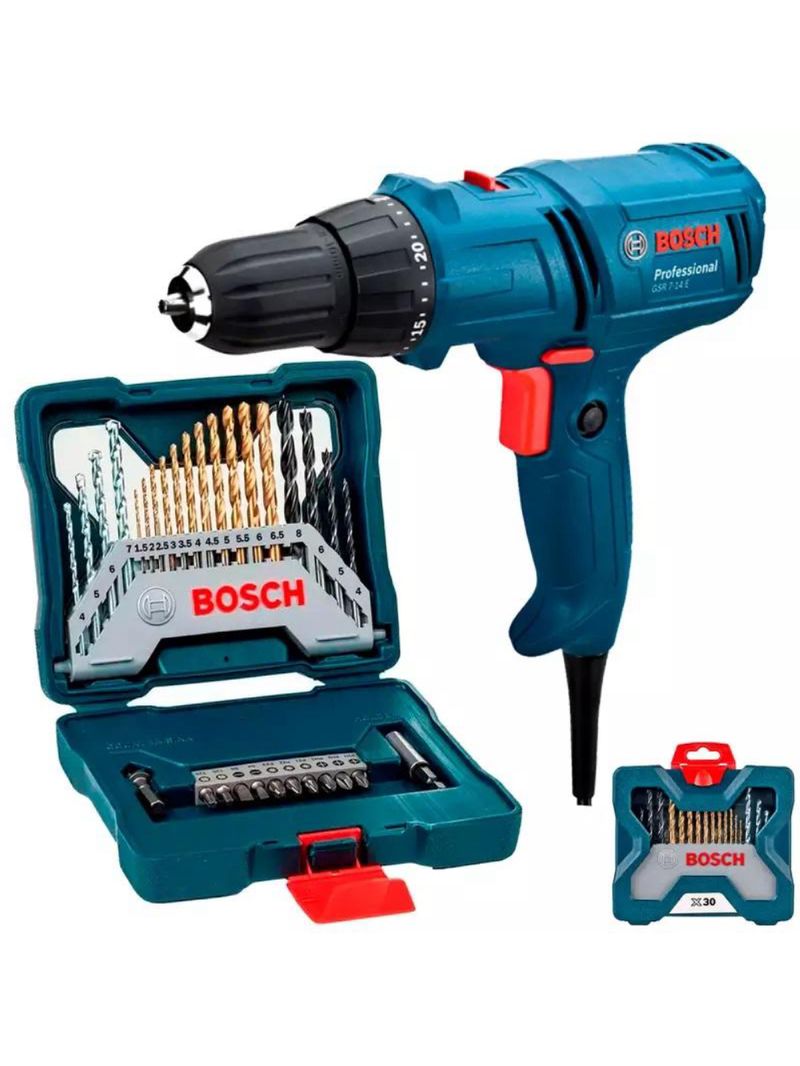 Parafusadeira e Furadeira Elétrica 400W 3/8 POL GSR 7-14E + Estojo 34 Peças X-Line Titânio BOSCH