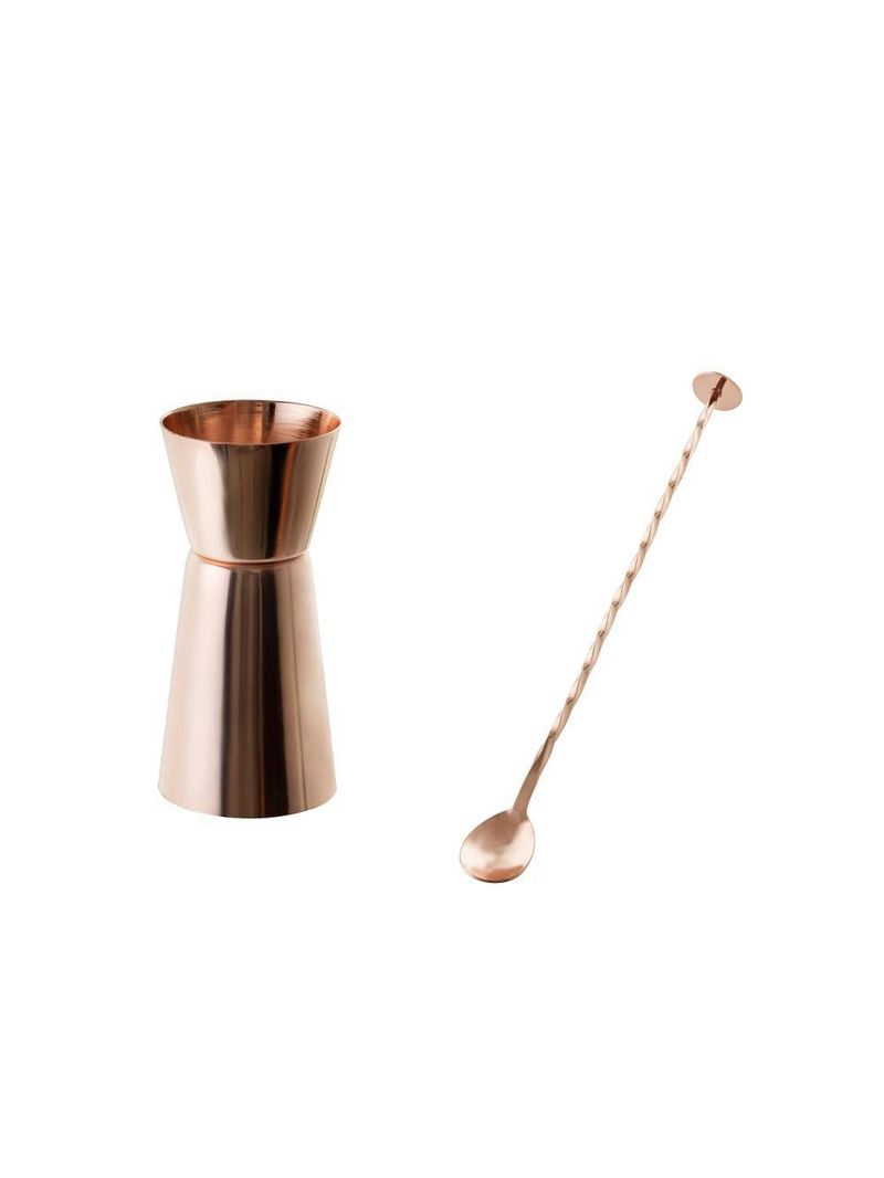 Dosador duplo e colher bailarina para drinks -  inox cobre