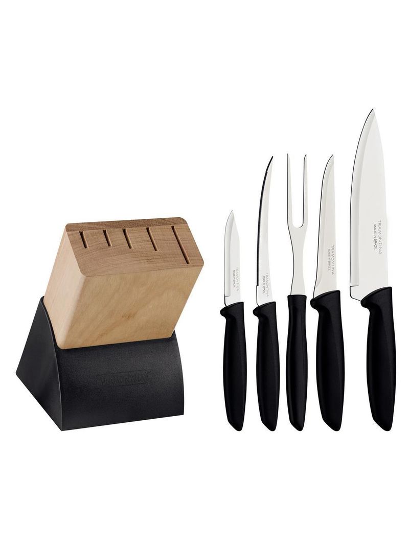 Jogo de facas cozinha gourmet cepo 6 pçs plenus tramontina